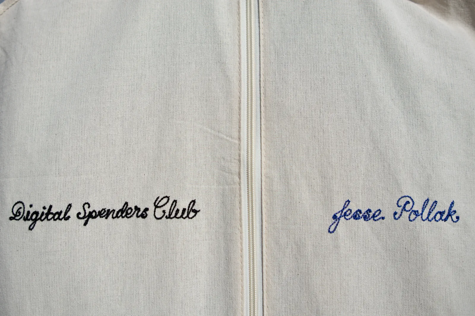 Chain-stitch embroidery on the chore coat lining