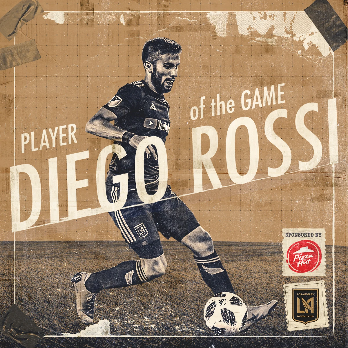 LAFC Player of the Game graphic with a Pizza Hut sponsor mark