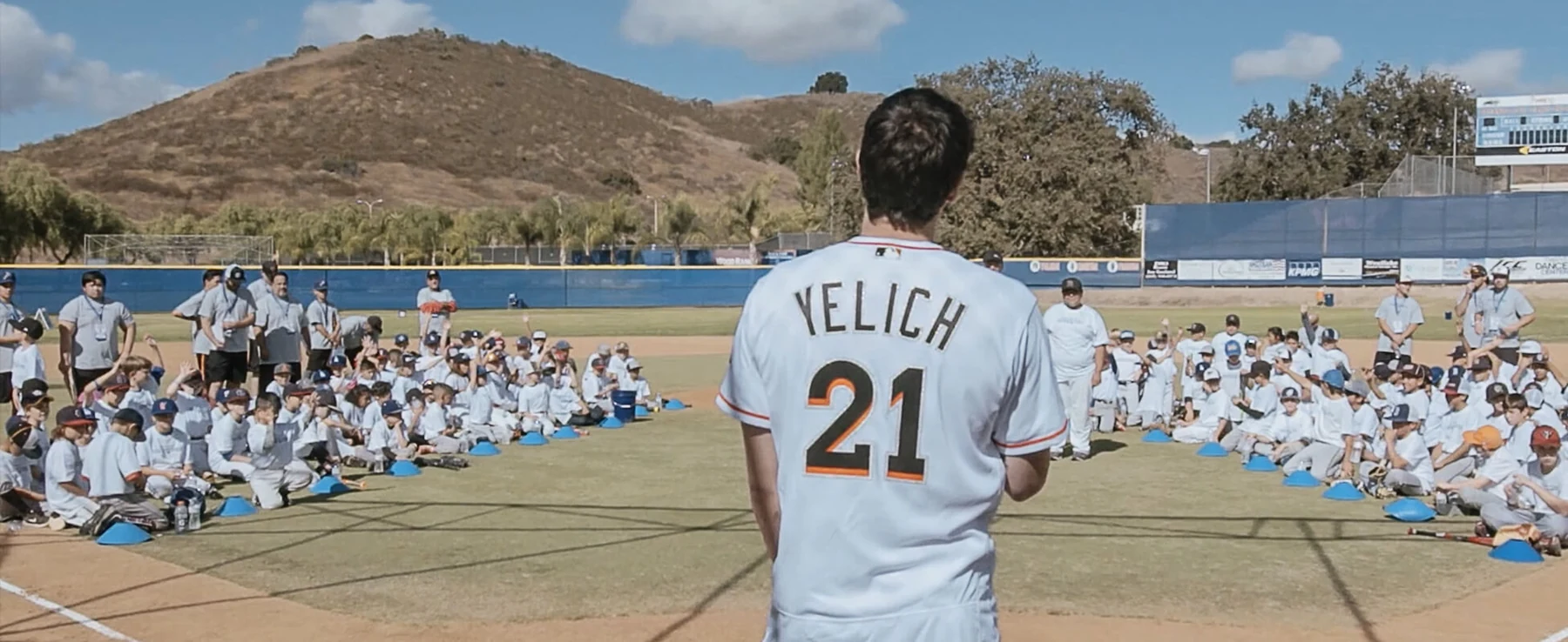 Christian Yelich at a youth baseball clinic